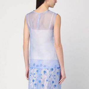 PAROSH Sheer Floral Overlay Sleeveless Top Women BLUE T-Shirts & Tops